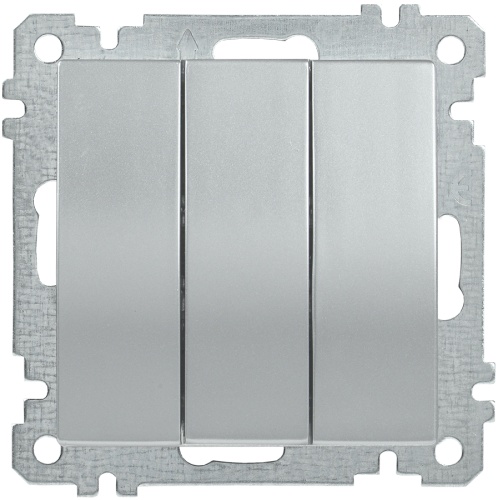 Выключатель 3-клавишный ВС10-3-0-Б 10А BOLERO серебряный | код EVB30-K23-10 | IEK